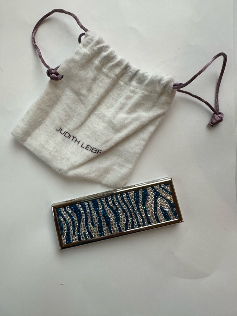 Judith Leiber Blue and Silver Crystal Zebra compact mirror